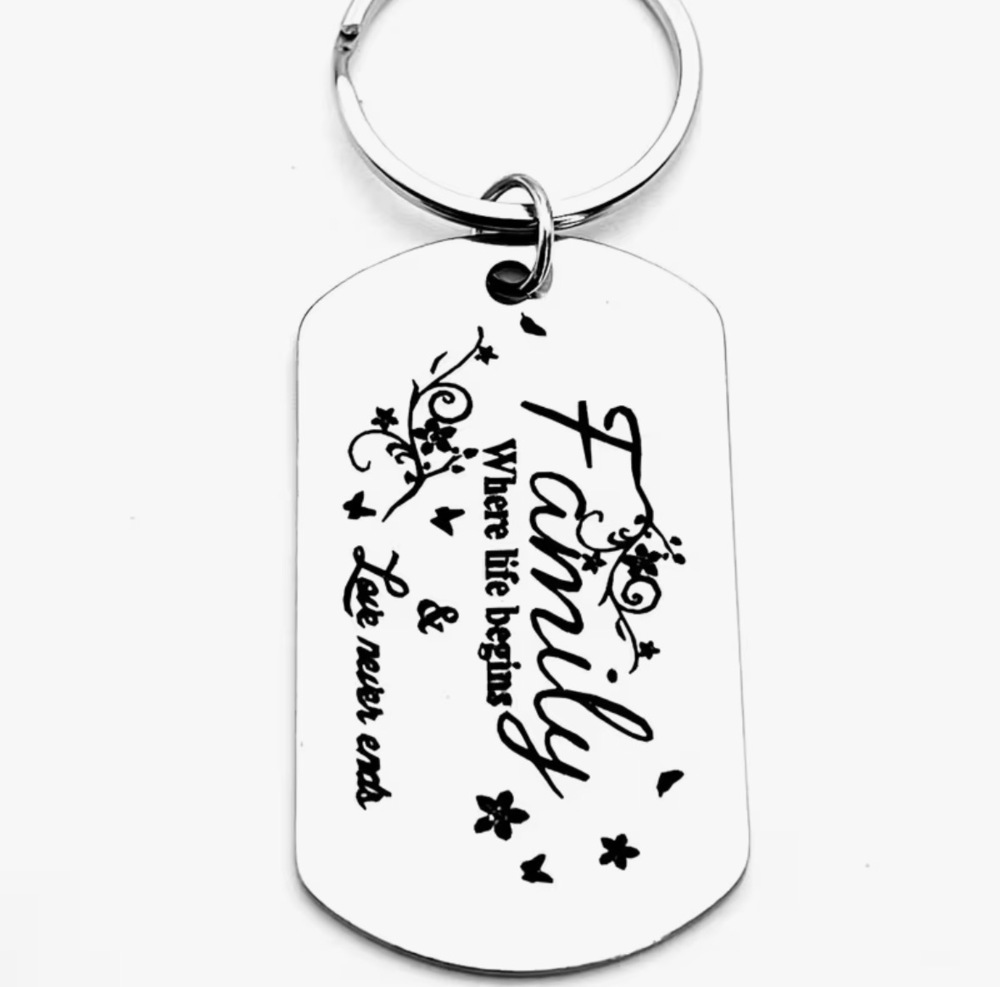 3/$25 Family Where Life Begins And Love Never Ends Stainless Steel Keychain NEW